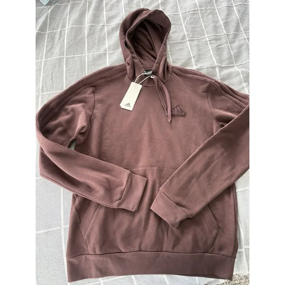 Adidas Men's Beige Coze 3-Stripes Pullover Hoodie Size S Shadow Brown
